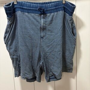 Armani Jean Navy Striped Fleece Drawstring Shorts Size Medium Pockets